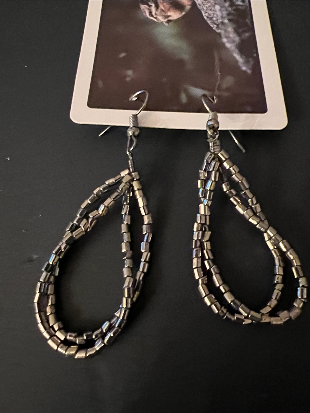 Handcrafted Hematite Beaded Teardrop Earrings